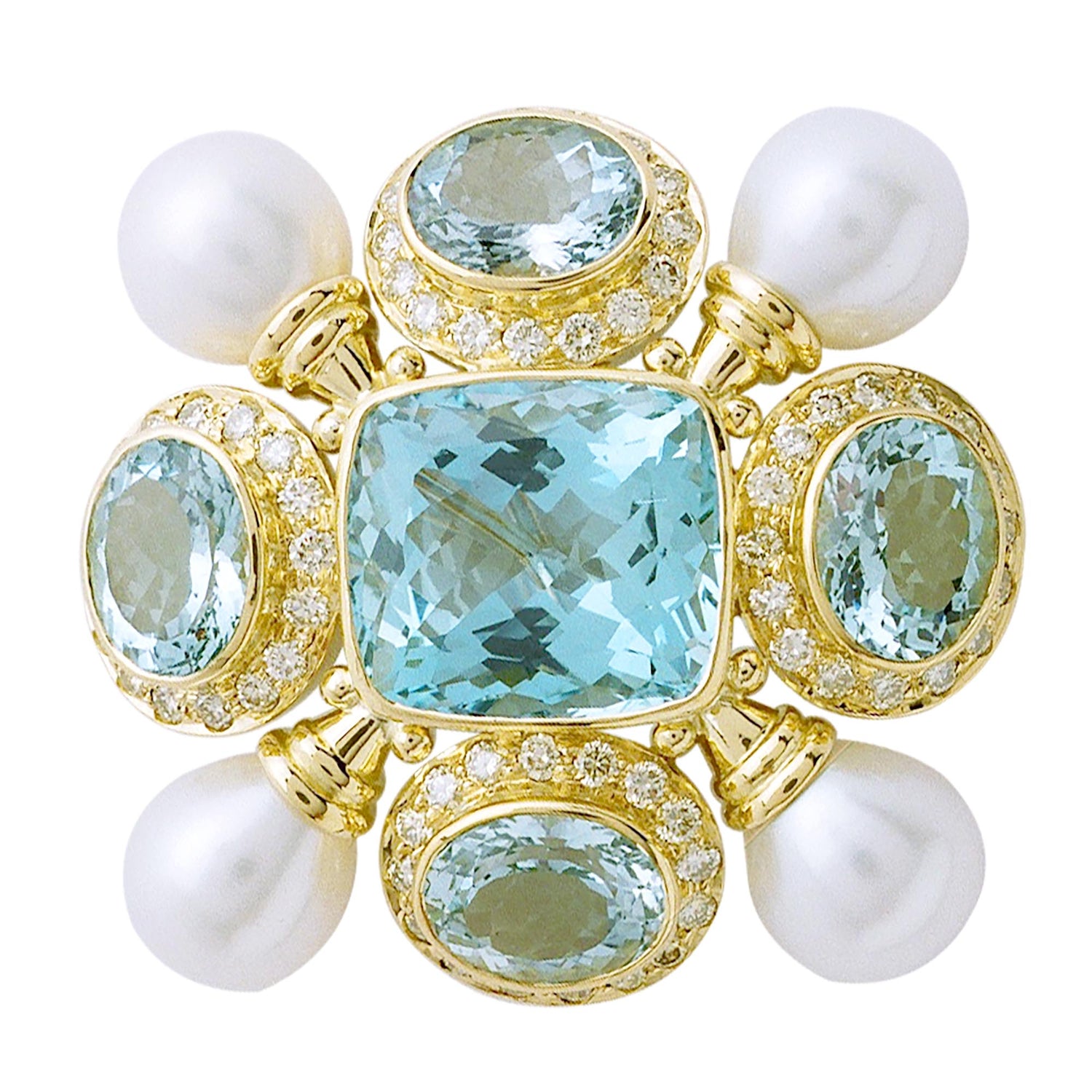 Brooch - Aquamarine, Pearl and Diamond | Singhvi Jewels