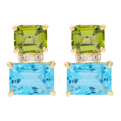 Earrings - Peridot, Blue Topaz And Diamond
