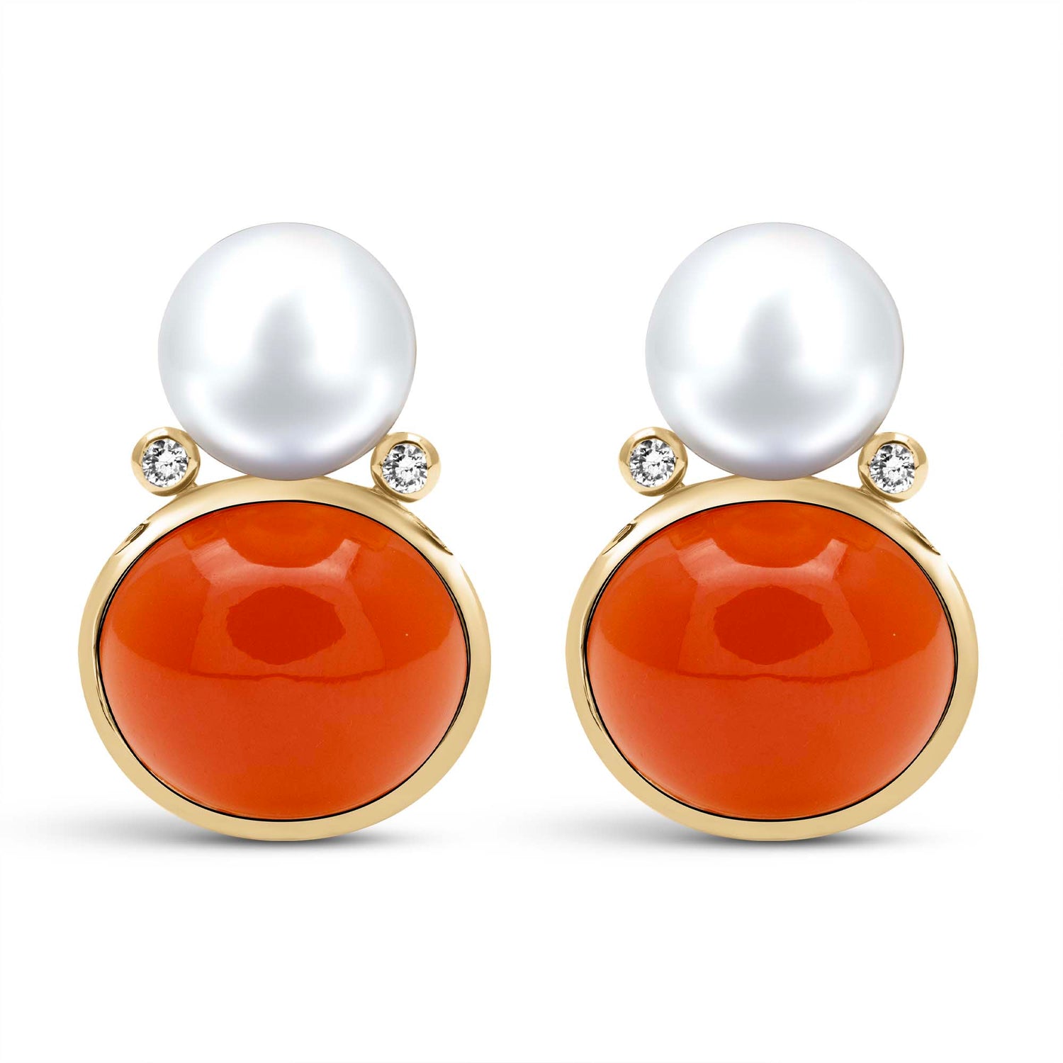 Earrings - South Sea Pearl, Cornelian And Diamond (2442D) | Singhvi Jewels