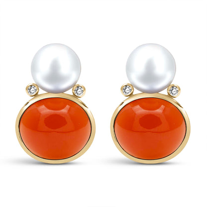 Earrings - South Sea Pearl, Cornelian And Diamond (2442D) | Singhvi Jewels