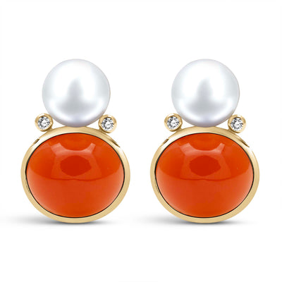 Earrings - South Sea Pearl, Cornelian And Diamond (2442D)