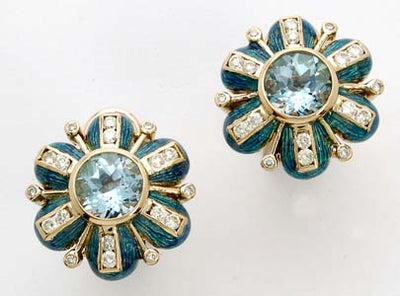 Repair - Earrings- Blue Topaz And Diamond (Enamel) (1243H)