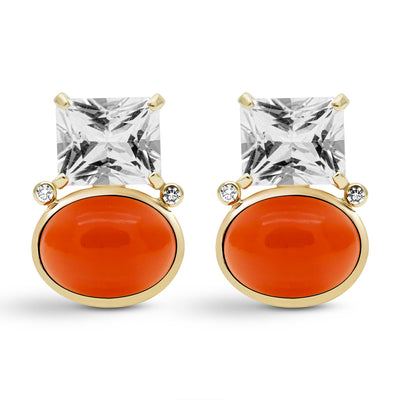 Earrings - Crystal, Cornelian And Diamond (2432B)