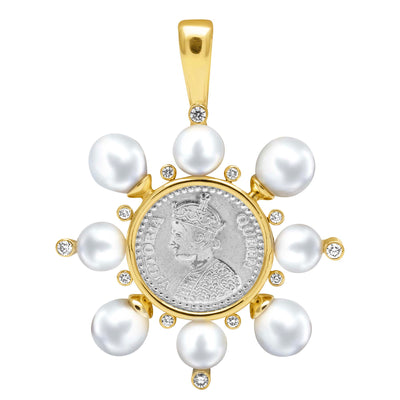 Pendant - Silver Coin, South Sea Pearl And Diamond