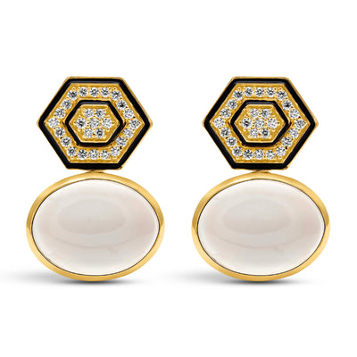 Earrings - Moonstone And Diamond (Enamel) (2443A)
