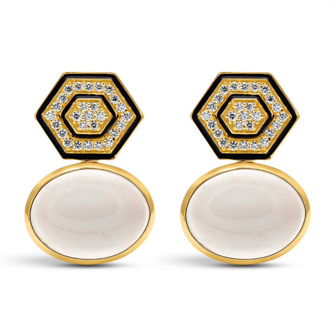 Earrings - Moonstone And Diamond (Enamel) | Singhvi Jewels
