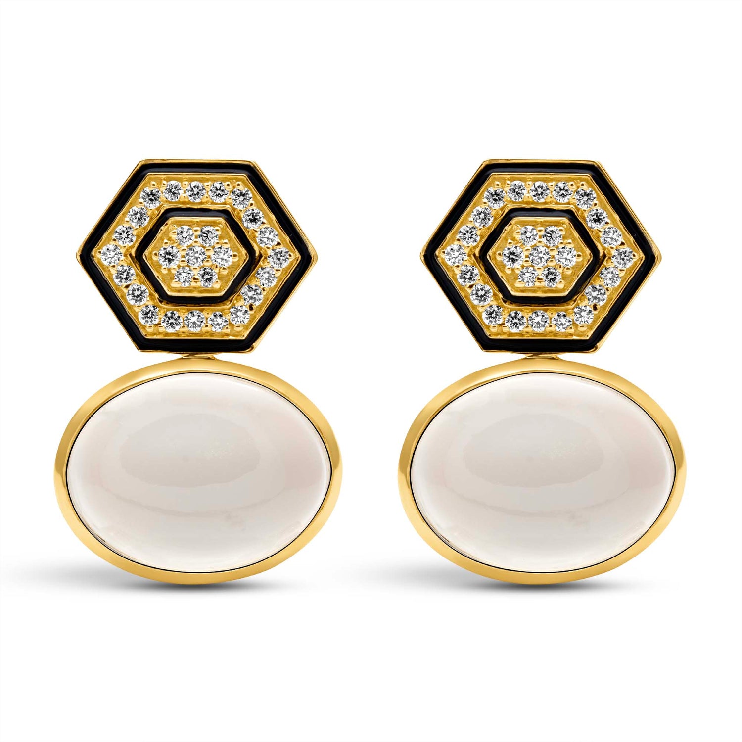 Earrings - Moonstone And Diamond (Enamel) | Singhvi Jewels