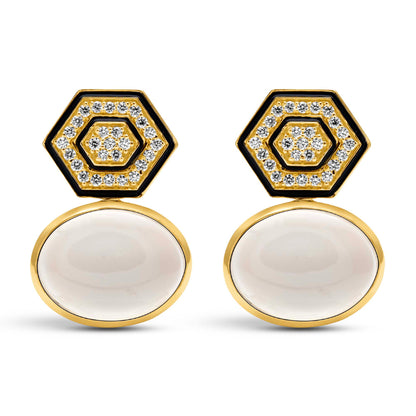 Earrings - Moonstone And Diamond (Enamel) | Singhvi Jewels