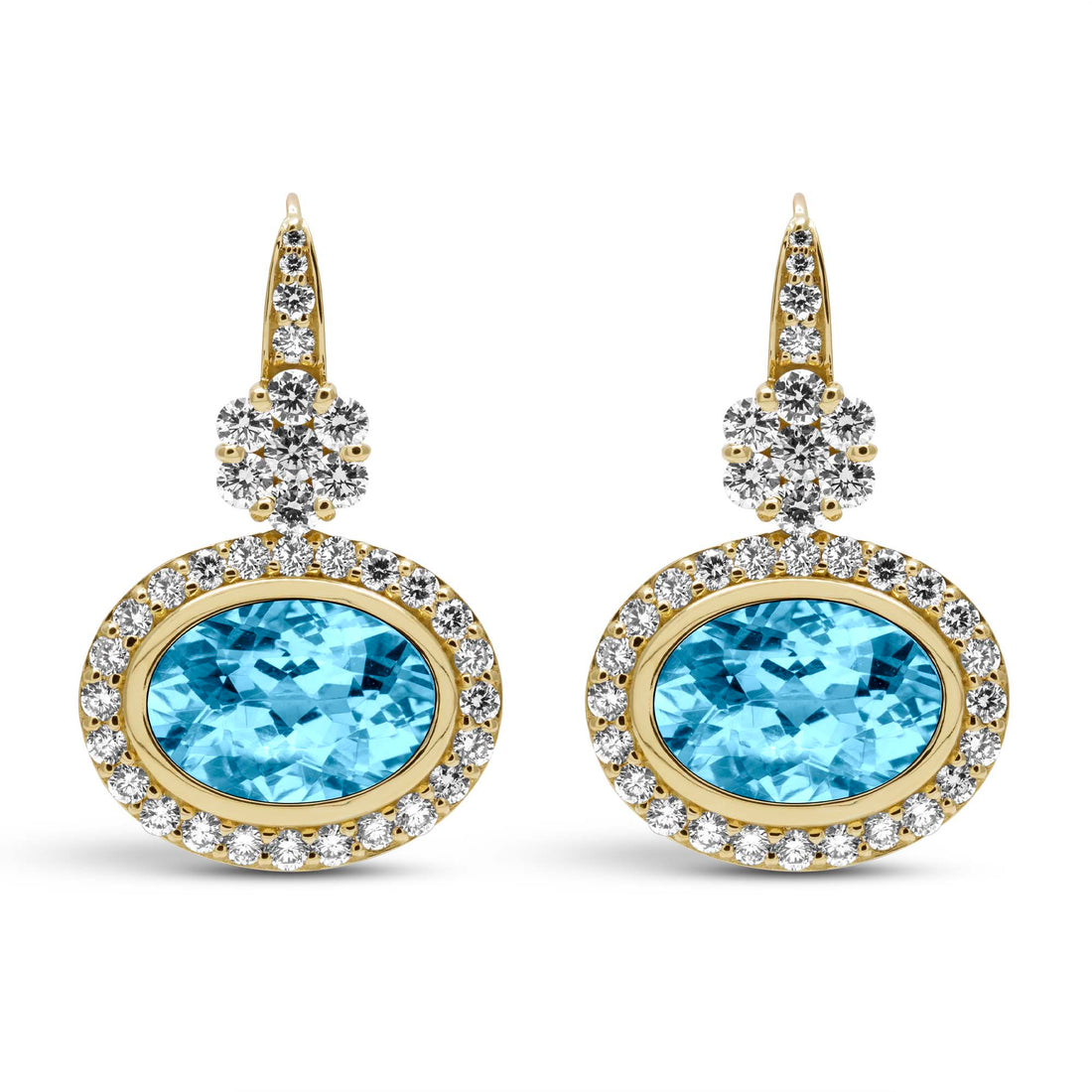 Earrings - Blue Topaz And Diamond In 18K Gold | Singhvi Jewels
