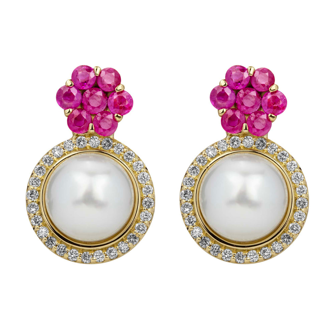 Earrings - Ruby, South Sea Pearl and Diamond | Singhvi Jewels