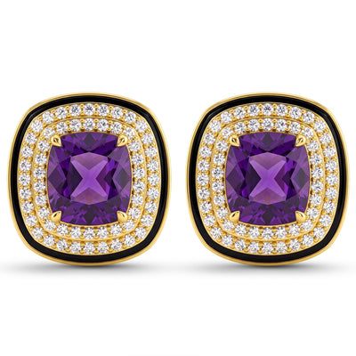 Earrings - Amethyst And Diamond (Enamel)