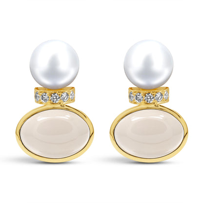 Earrings - South Sea Pearl, Moonstone And Diamond | Singhvi Jewels
