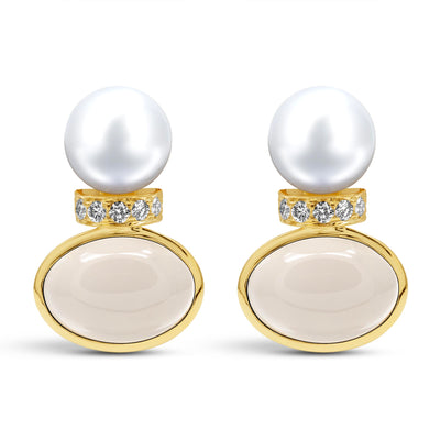 Earrings - South Sea Pearl, Moonstone And Diamond