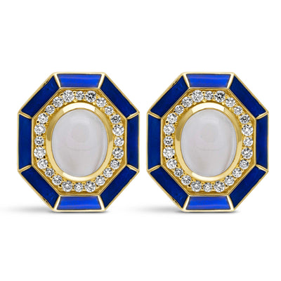 Earrings - Moonstone And Diamond (Enamel) (2440B)