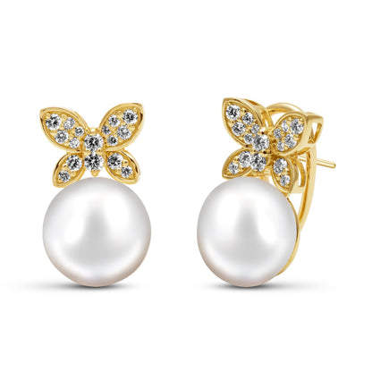 Earrings - Freshwater Pearl And Diamond