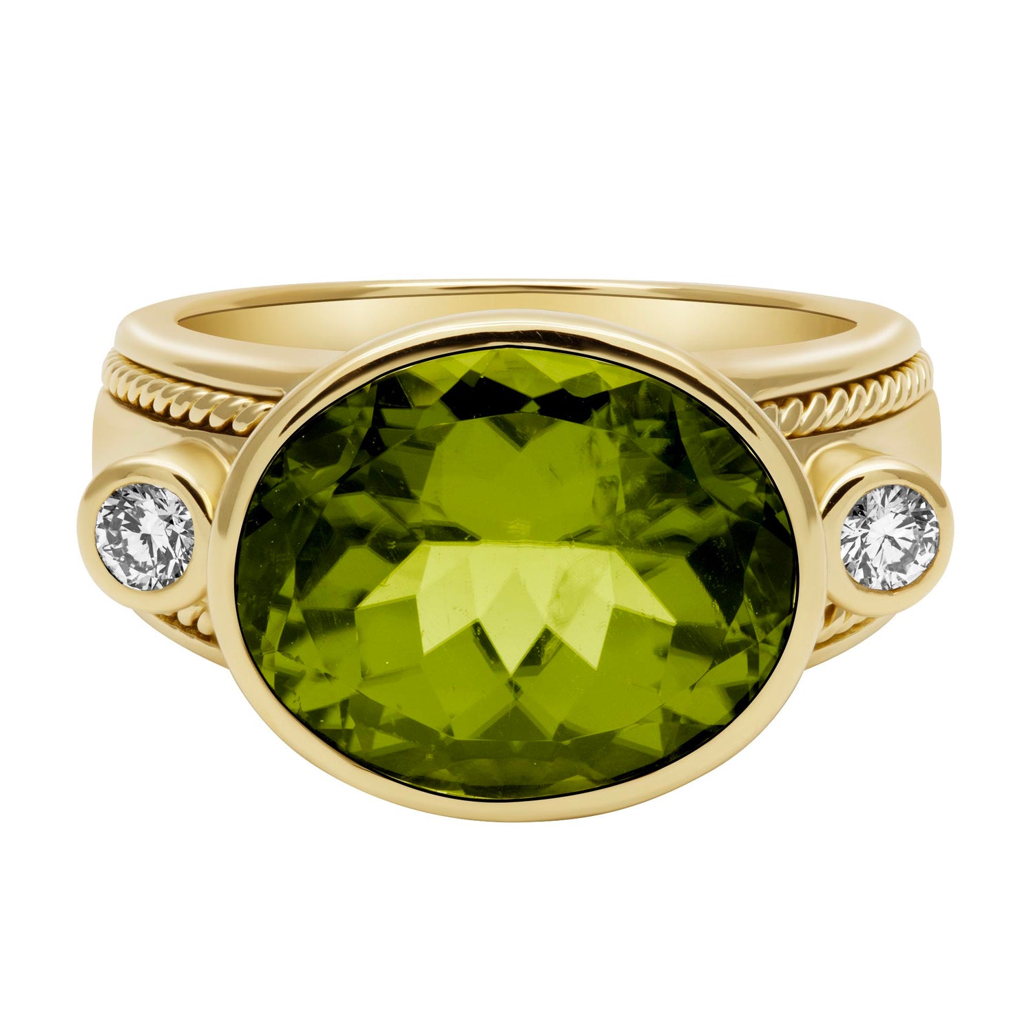 Ring - Peridot And Diamond In 18k Gold | Singhvi Jewels