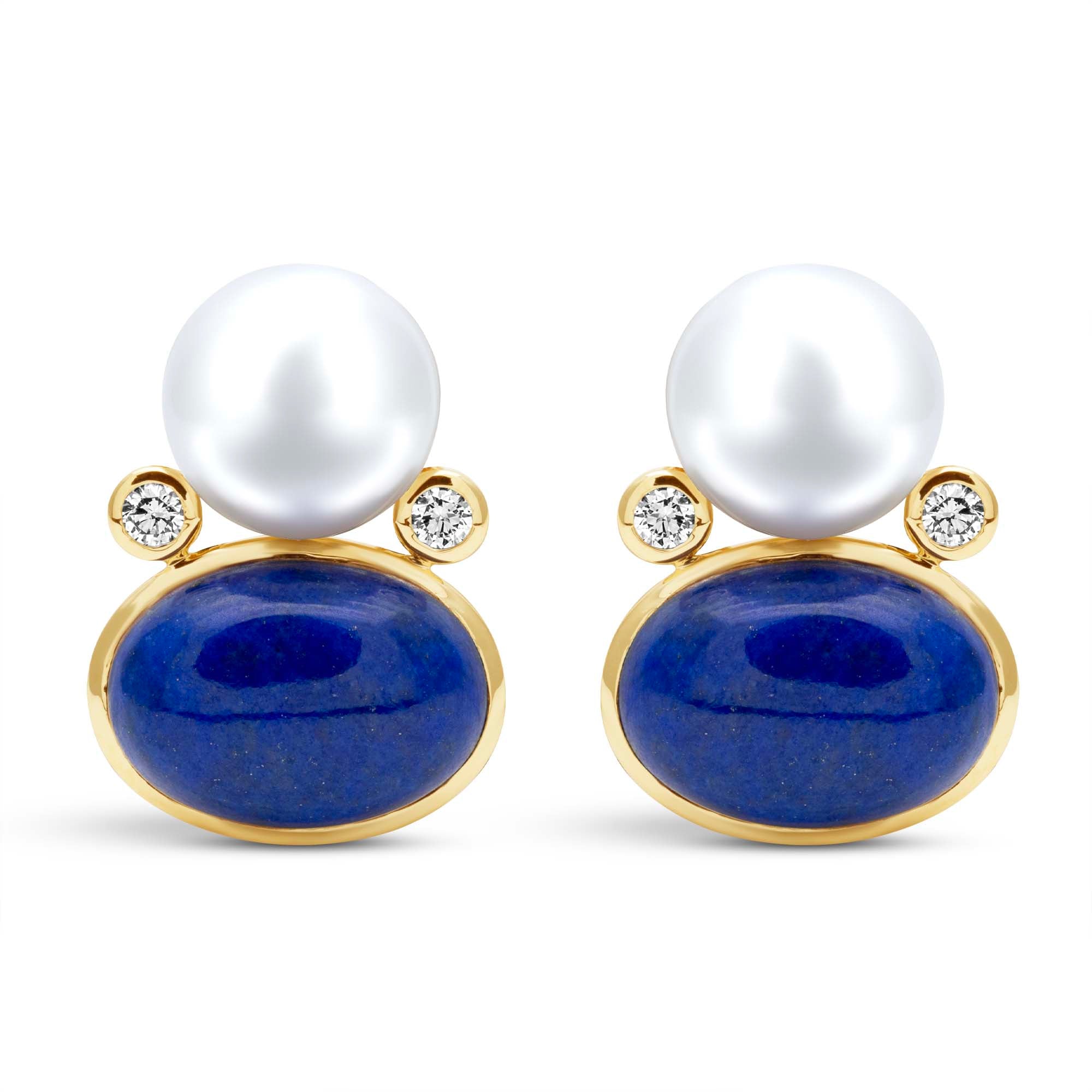 Earrings - South Sea Pearl, Lapis Lazuli And Diamond | Singhvi Jewels
