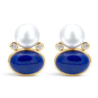 Earrings - South Sea Pearl, Lapis Lazuli And Diamond