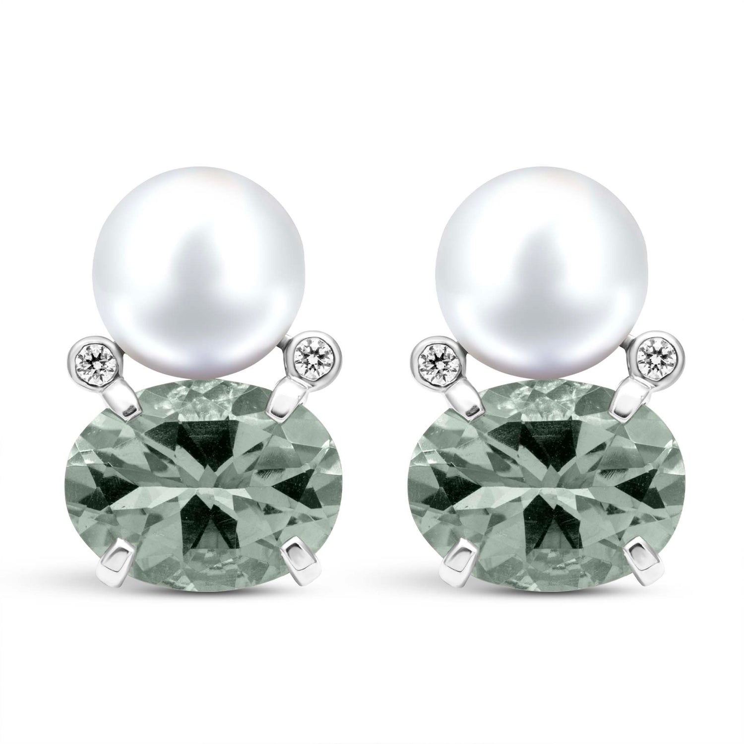 Earrings - Fresh Water Pearl, Green Quartz And Diamond (332ES) | Singhvi Jewels