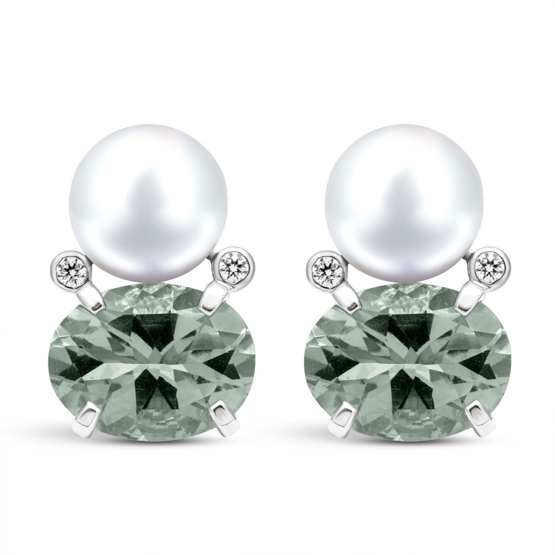 Earrings - Fresh Water Pearl, Green Quartz And Diamond | Singhvi Jewels