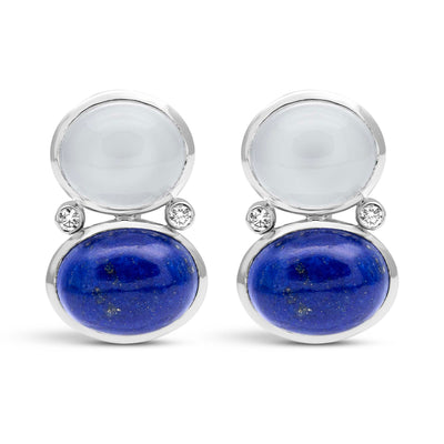 Earrings - Moonstone, Lapis Lazuli And Diamond