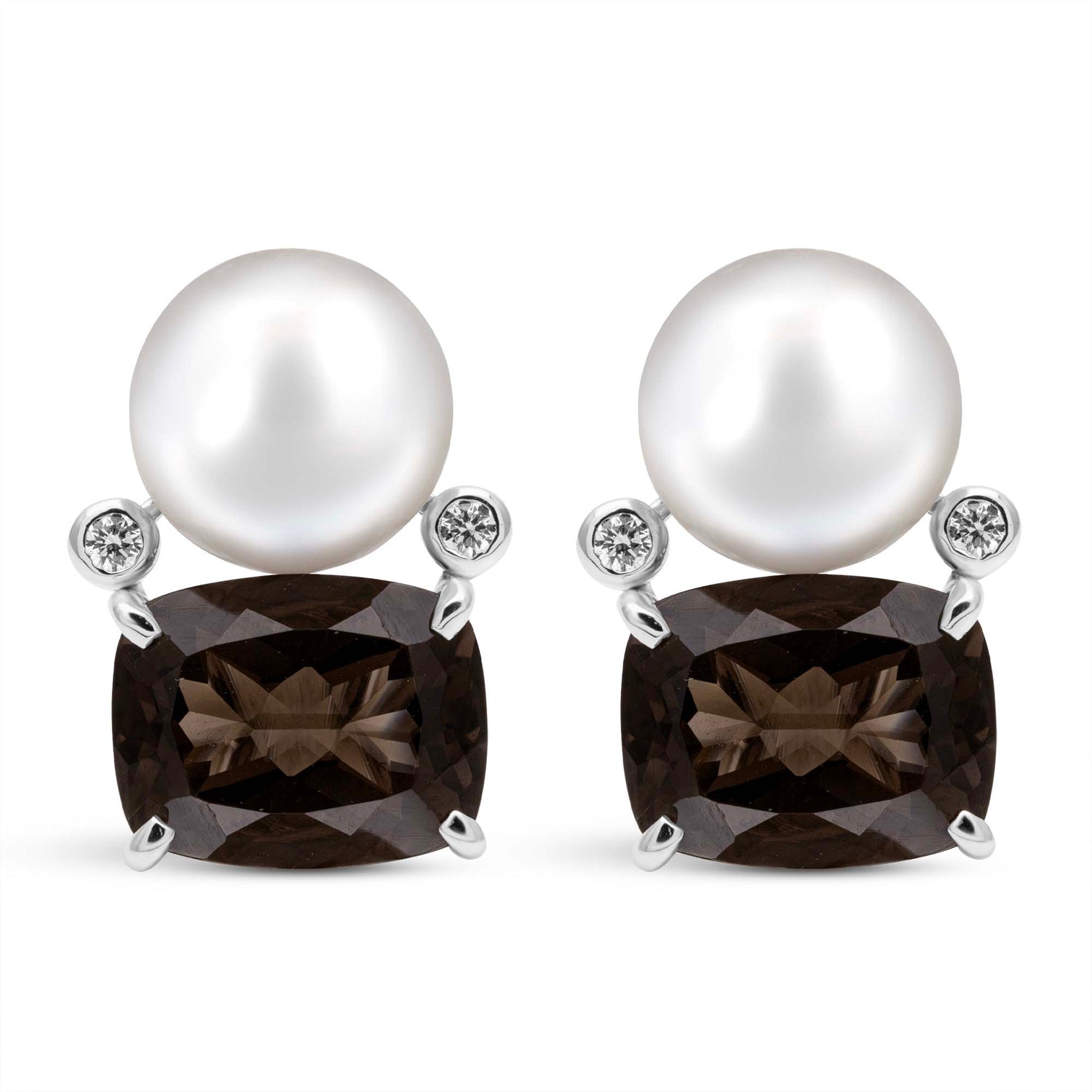Earrings - Fresh Water Pearl, Smoky Quartz And Diamond (331ES) | Singhvi Jewels
