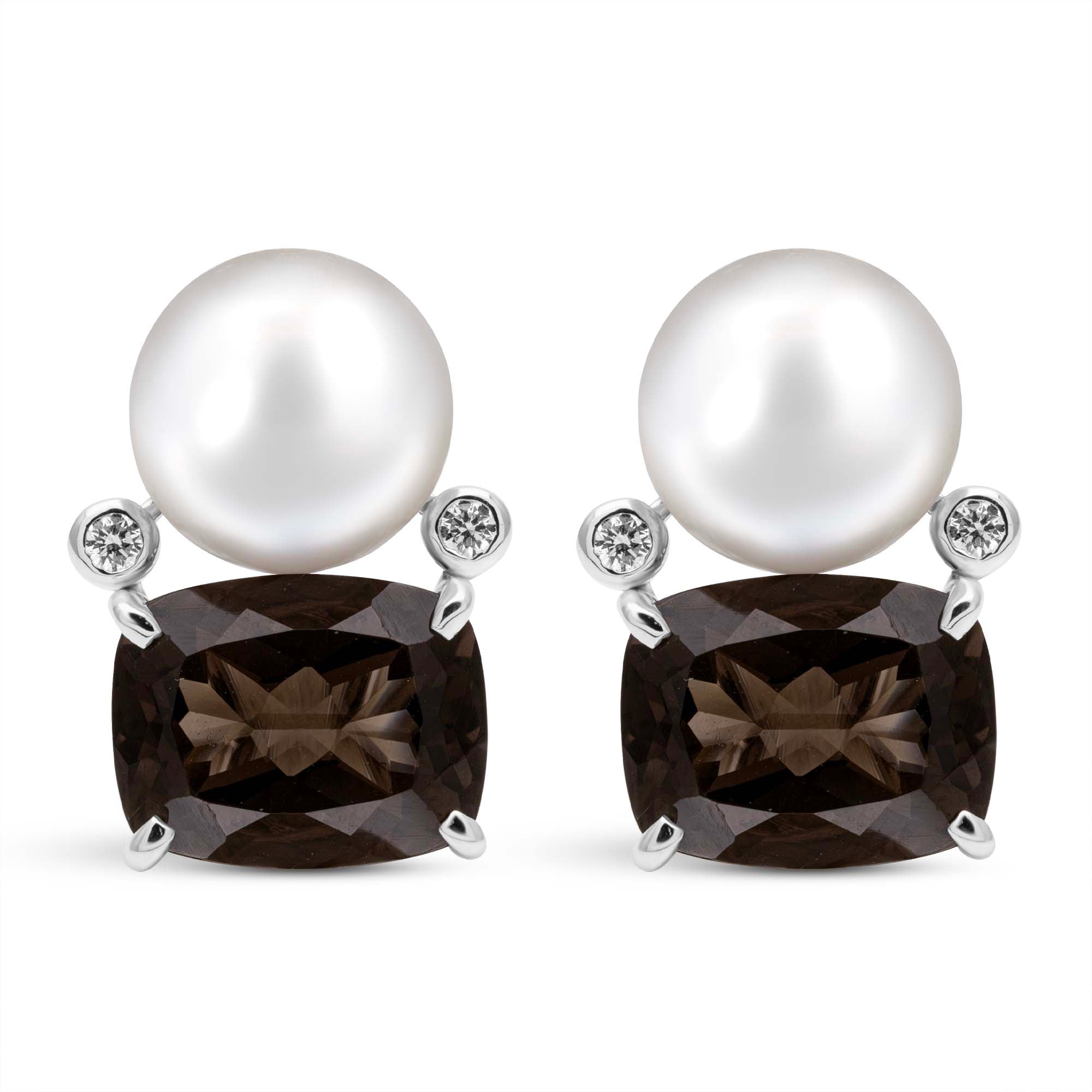 Earrings - Fresh Water Pearl, Smoky Quartz And Diamond (331ES) | Singhvi Jewels