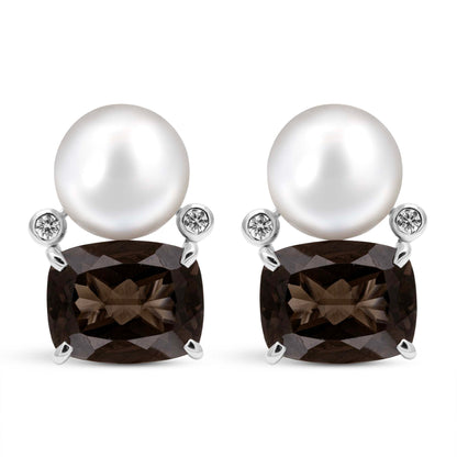 Earrings - Fresh Water Pearl, Smoky Quartz And Diamond (331ES) | Singhvi Jewels