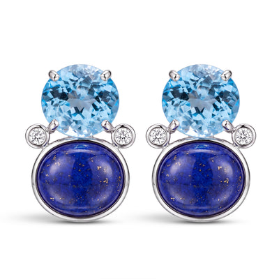 Earrings- Blue Topaz, Lapis Lazuli And Diamond