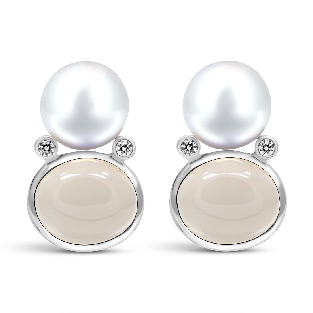 Earrings - Fresh Water Pearl, Moonstone And Diamond | Singhvi Jewels