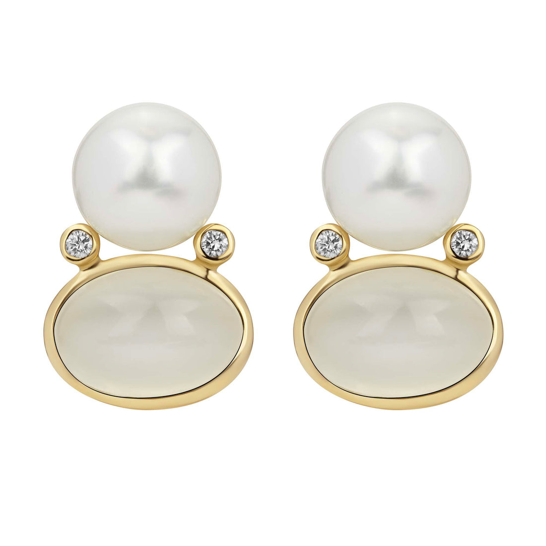 Earrings - South Sea Pearl, Moonstone and Diamond | Singhvi Jewels