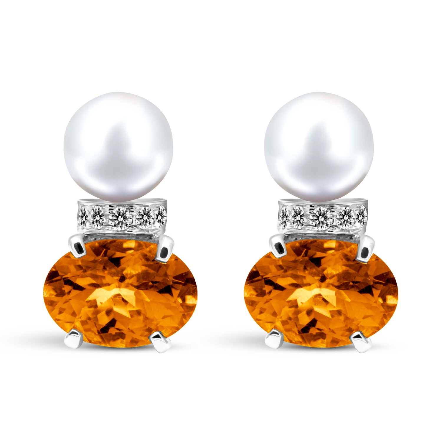 Earrings - Fresh Water Pearl, Citrine And Diamond (333ES) | Singhvi Jewels
