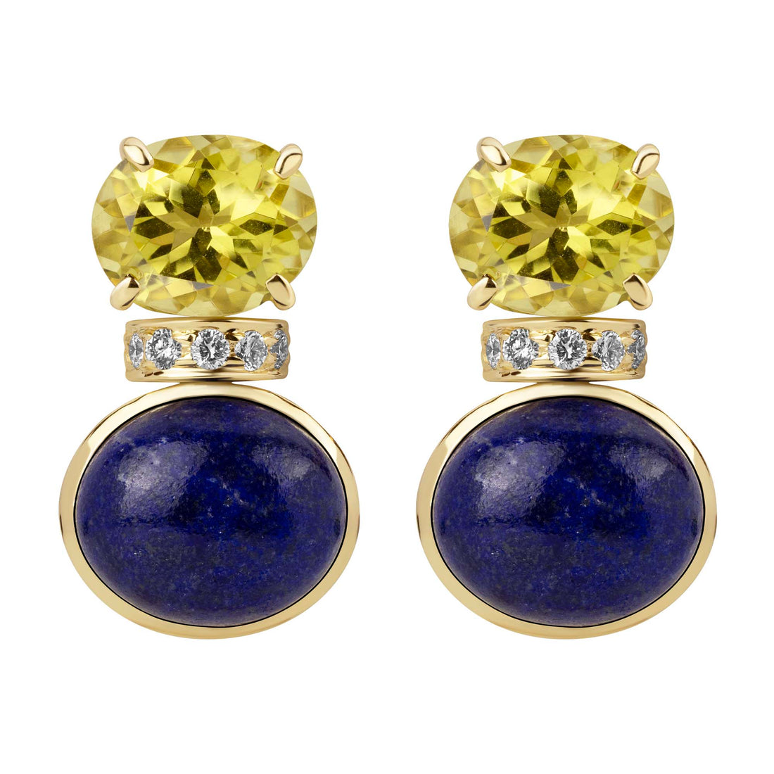 Earrings - Lemon Quartz, Lapis Lazuli and Diamond | Singhvi Jewels