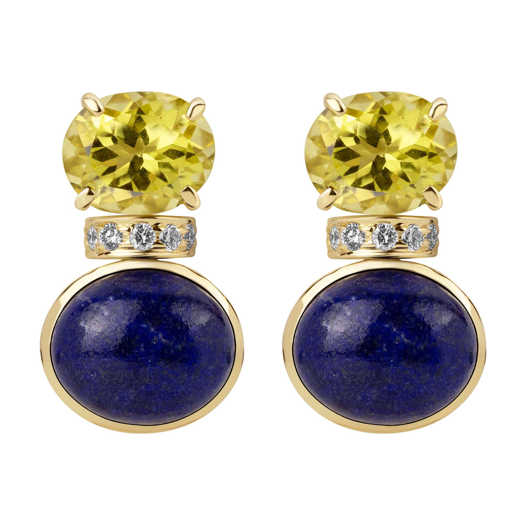 Earrings - Lemon Quartz, Lapis Lazuli And Diamond (2385C) | Singhvi Jewels
