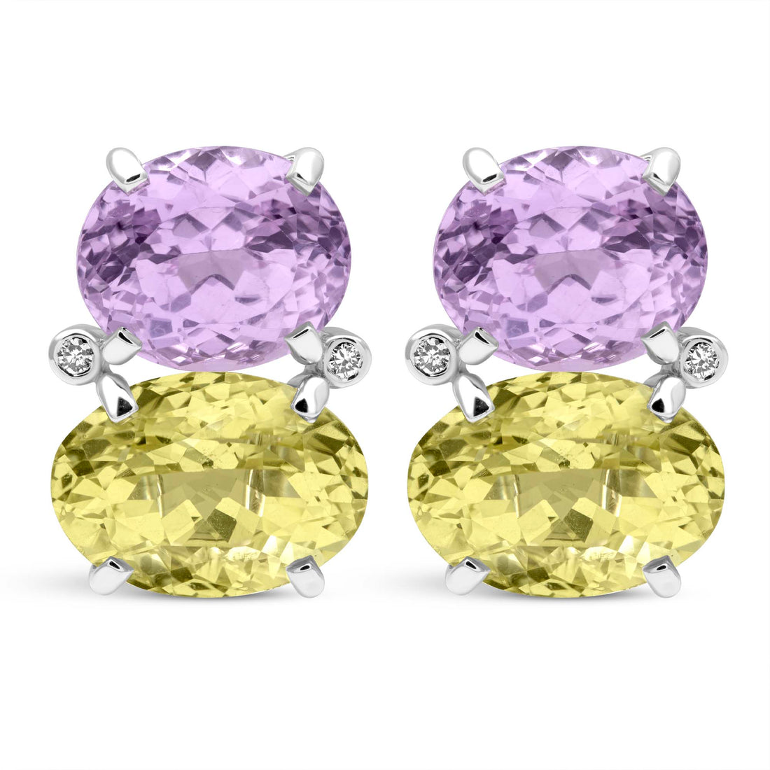 Earrings - Kunzite, Lemon Quartz And Diamond | Singhvi Jewels