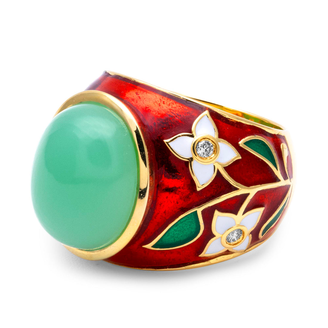 Ring - Chrysoprase And Diamond (Enamel) | Singhvi Jewels
