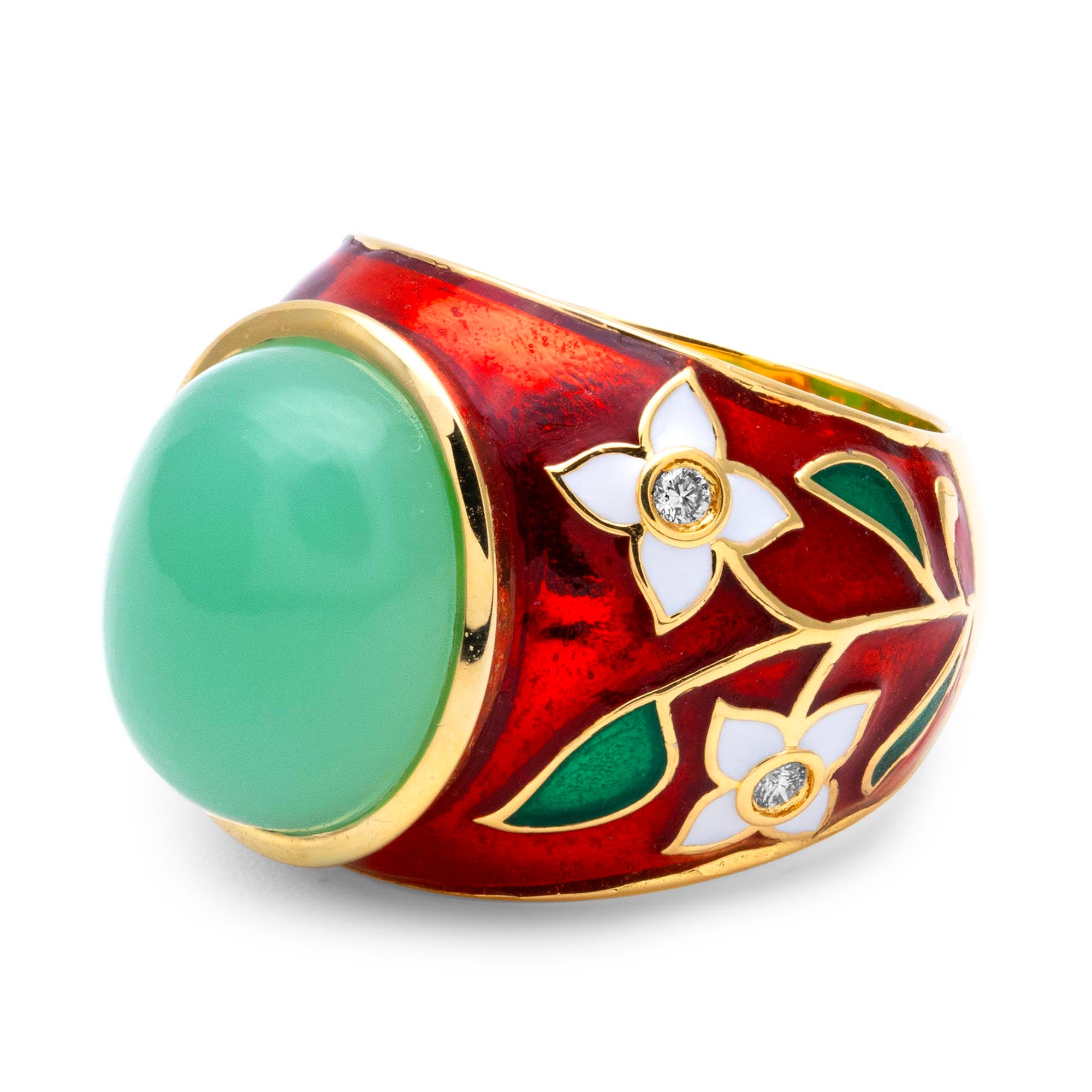 Ring - Chrysoprase And Diamond (Enamel) | Singhvi Jewels