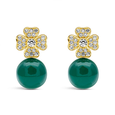 Earrings - Green Onyx And Diamond