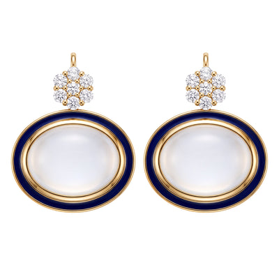 Earrings - Moonstone And Diamond (Enamel)
