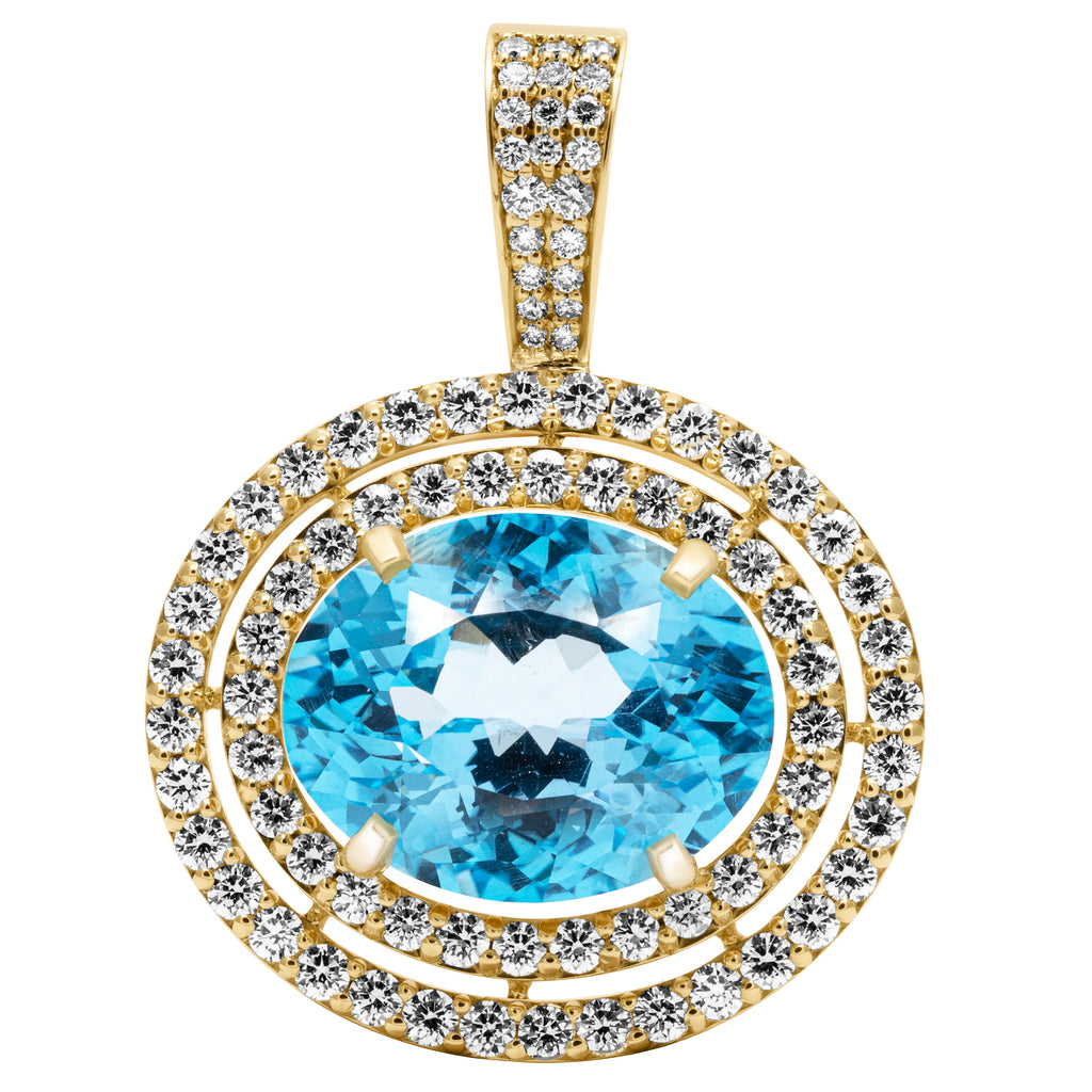 Pendant - Blue Topaz & Diamond In 18k Gold
