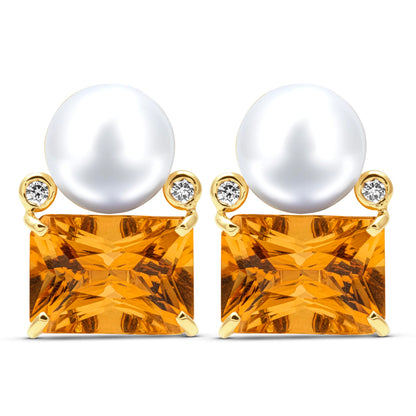 Earrings - South Sea Pearl, Citrine And Diamond | Singhvi Jewels