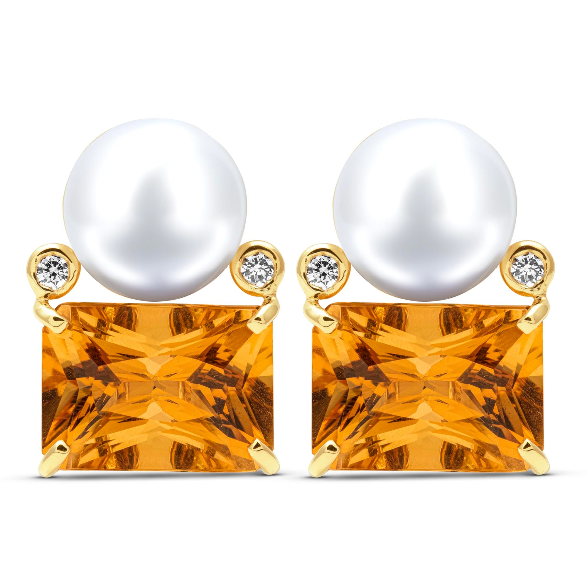 Earrings - South Sea Pearl, Citrine And Diamond | Singhvi Jewels