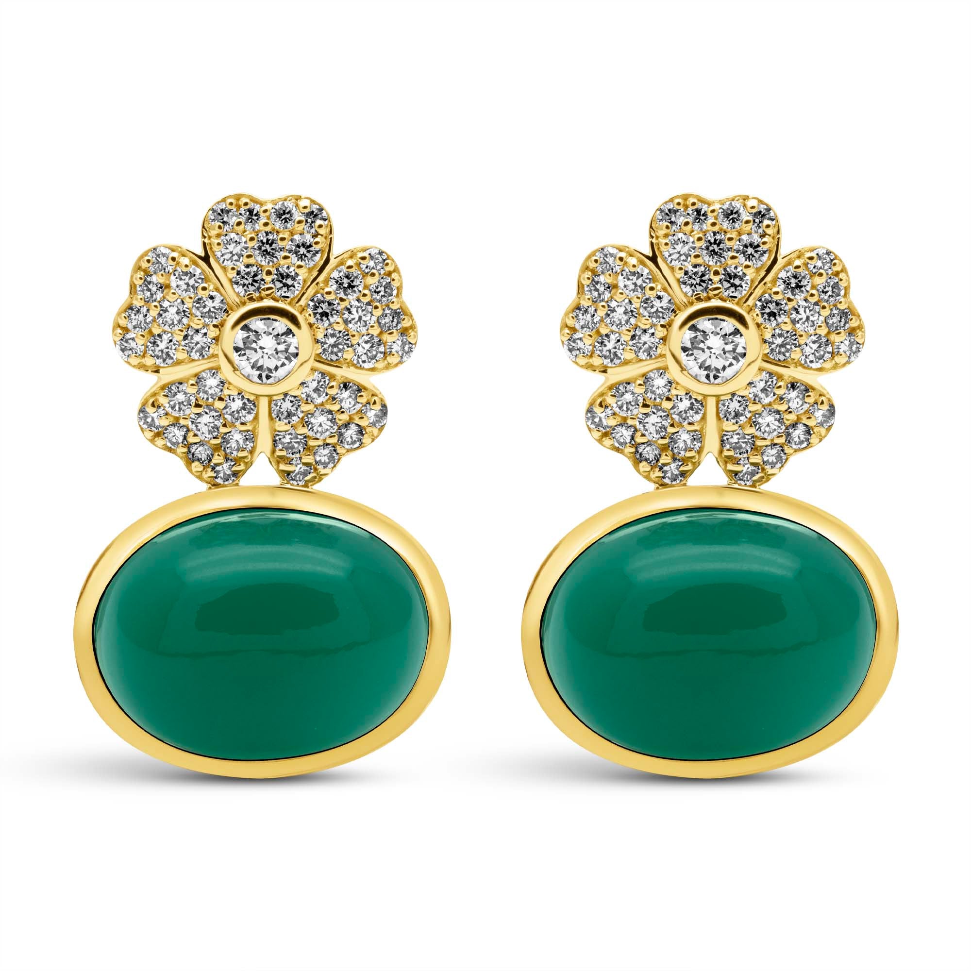 Earrings - Green Onyx And Diamond (2442I) | Singhvi Jewels