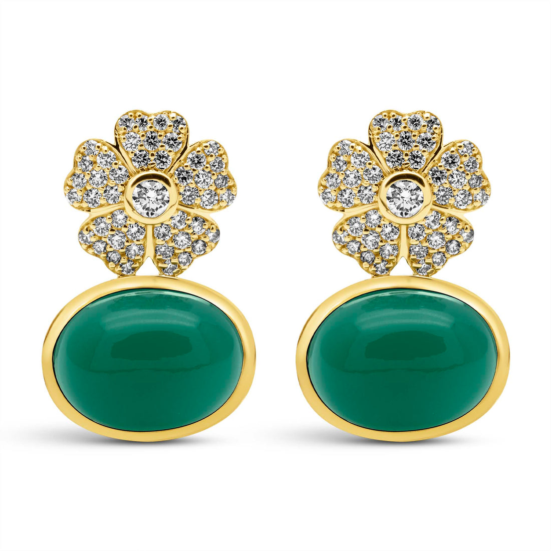 Earrings - Green Onyx And Diamond | Singhvi Jewels