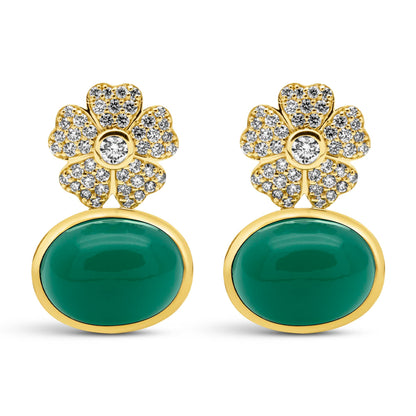 Earrings - Green Onyx And Diamond | Singhvi Jewels