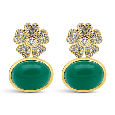Earrings - Green Onyx And Diamond