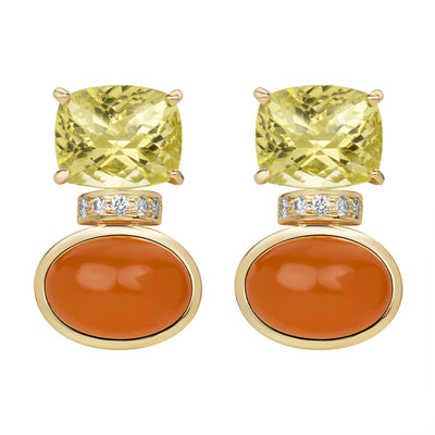 Earrings - Lemon Quartz, Cornelian And Diamond (2386B)