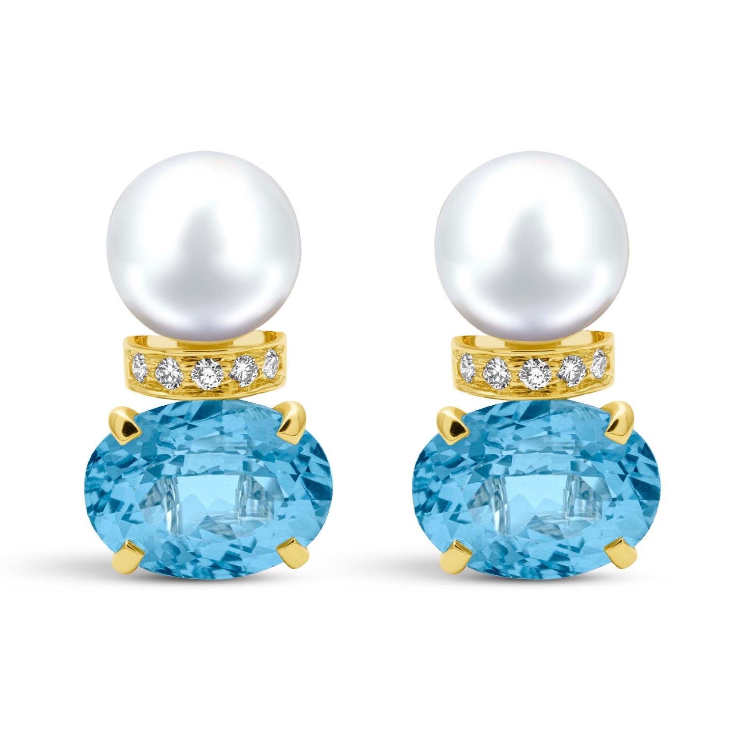 Earrings - South Sea Pearl, Blue Topaz And Diamond | Singhvi Jewels