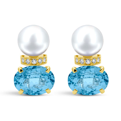 Earrings - South Sea Pearl, Blue Topaz And Diamond | Singhvi Jewels
