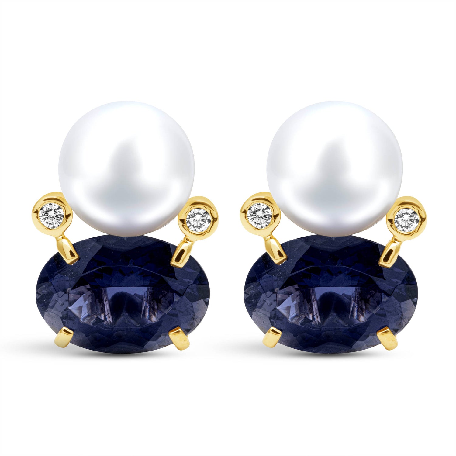 Earrings - South Sea Pearl, Iolite And Diamond | Singhvi Jewels
